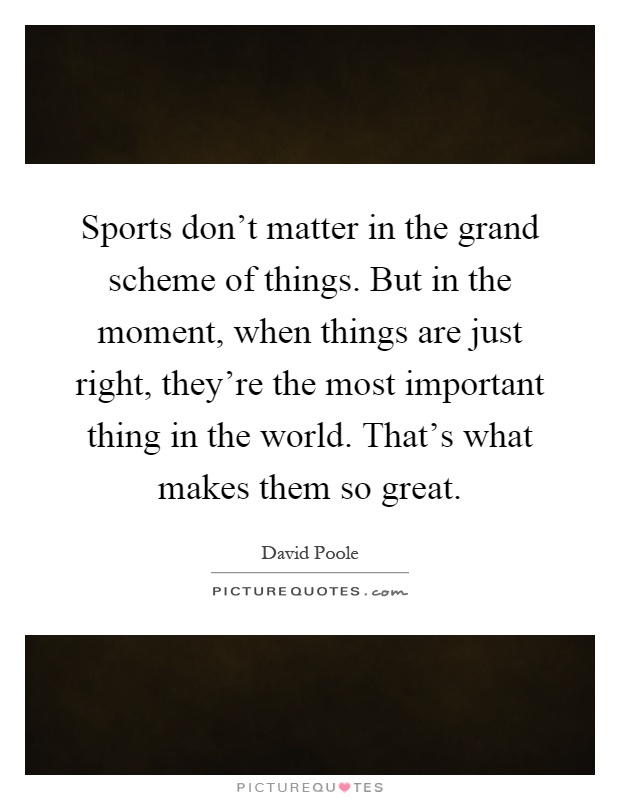 Sports don't matter in the grand scheme of things. But in the moment, when things are just right, they're the most important thing in the world. That's what makes them so great Picture Quote #1