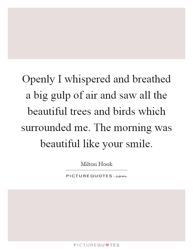 Openly I whispered and breathed a big gulp of air and saw all the beautiful trees and birds which surrounded me. The morning was beautiful like your smile Picture Quote #1