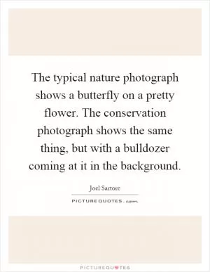 The typical nature photograph shows a butterfly on a pretty flower. The conservation photograph shows the same thing, but with a bulldozer coming at it in the background Picture Quote #1