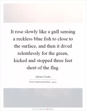 It rose slowly like a gull sensing a reckless blue fish to close to the surface, and then it dived relentlessly for the green, kicked and stopped three feet short of the flag Picture Quote #1