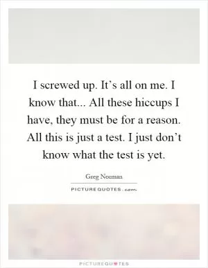 I screwed up. It’s all on me. I know that... All these hiccups I have, they must be for a reason. All this is just a test. I just don’t know what the test is yet Picture Quote #1