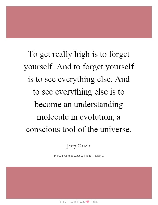 To get really high is to forget yourself. And to forget yourself is to see everything else. And to see everything else is to become an understanding molecule in evolution, a conscious tool of the universe Picture Quote #1