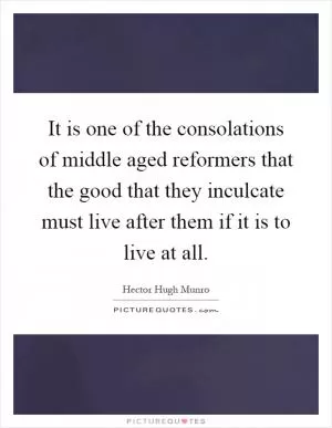 It is one of the consolations of middle aged reformers that the good that they inculcate must live after them if it is to live at all Picture Quote #1
