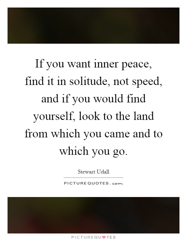 If you want inner peace, find it in solitude, not speed, and if you would find yourself, look to the land from which you came and to which you go Picture Quote #1