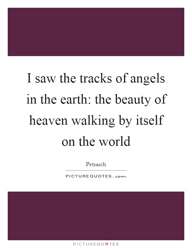 I saw the tracks of angels in the earth: the beauty of heaven walking by itself on the world Picture Quote #1