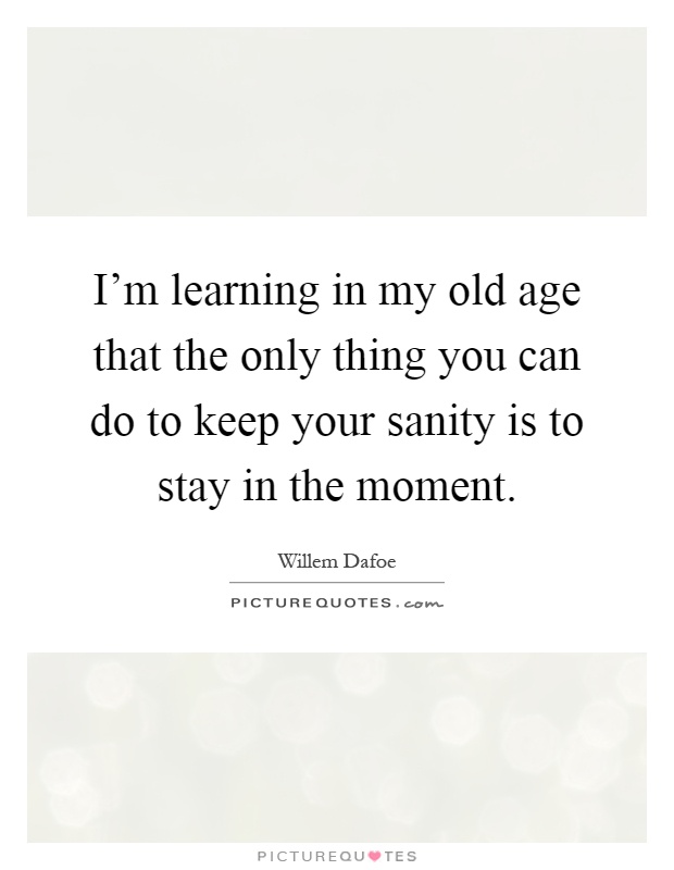 I'm learning in my old age that the only thing you can do to keep your sanity is to stay in the moment Picture Quote #1