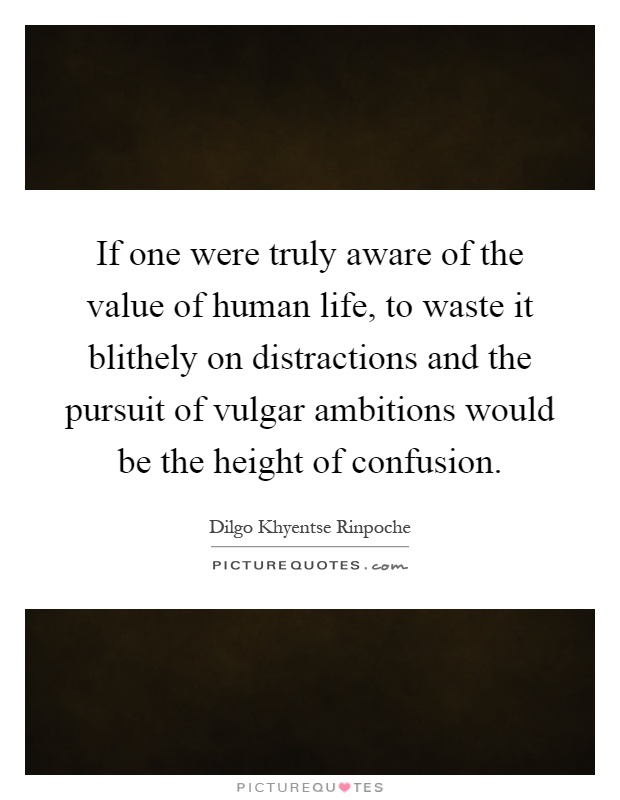 If one were truly aware of the value of human life, to waste it blithely on distractions and the pursuit of vulgar ambitions would be the height of confusion Picture Quote #1