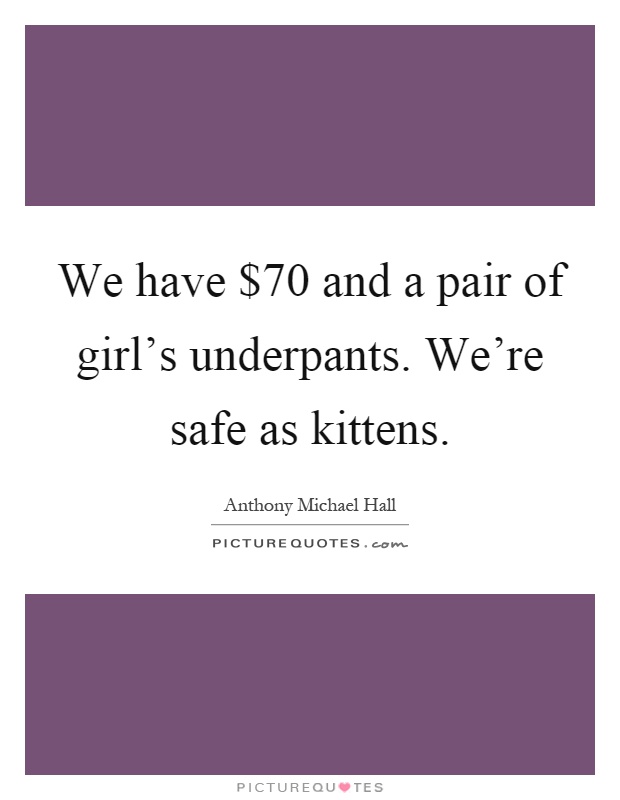 We have $70 and a pair of girl's underpants. We're safe as kittens Picture Quote #1