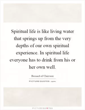 Spiritual life is like living water that springs up from the very depths of our own spiritual experience. In spiritual life everyone has to drink from his or her own well Picture Quote #1