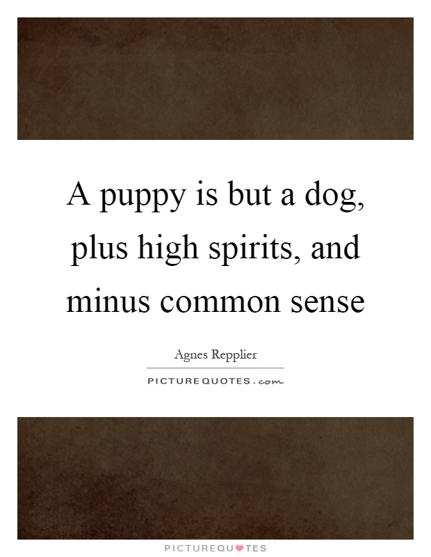 A puppy is but a dog, plus high spirits, and minus common sense Picture Quote #1