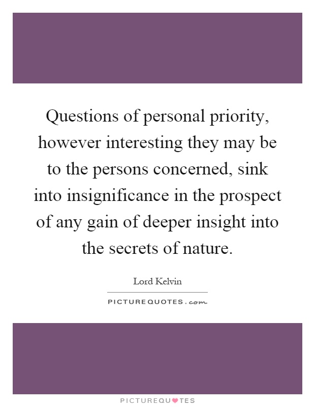Questions of personal priority, however interesting they may be to the persons concerned, sink into insignificance in the prospect of any gain of deeper insight into the secrets of nature Picture Quote #1