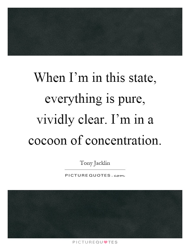 When I'm in this state, everything is pure, vividly clear. I'm in a cocoon of concentration Picture Quote #1