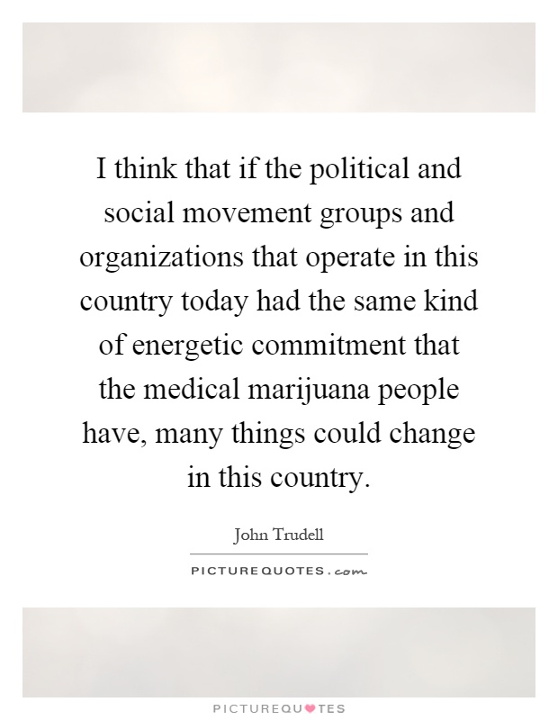 I think that if the political and social movement groups and organizations that operate in this country today had the same kind of energetic commitment that the medical marijuana people have, many things could change in this country Picture Quote #1