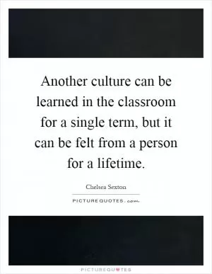 Another culture can be learned in the classroom for a single term, but it can be felt from a person for a lifetime Picture Quote #1
