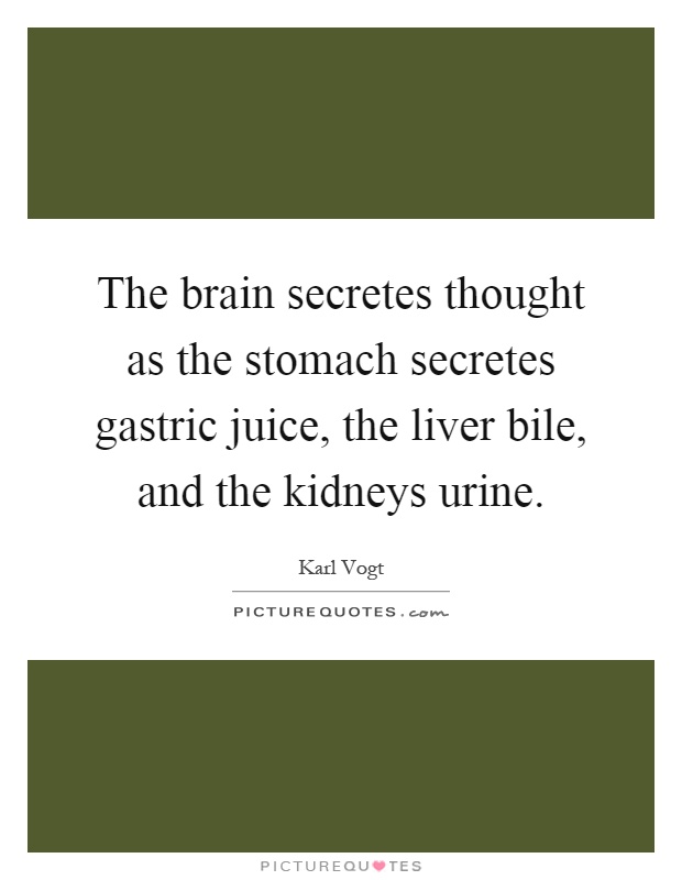 The brain secretes thought as the stomach secretes gastric juice, the liver bile, and the kidneys urine Picture Quote #1
