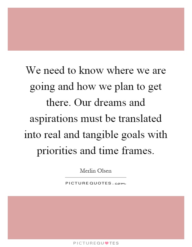 We need to know where we are going and how we plan to get there. Our dreams and aspirations must be translated into real and tangible goals with priorities and time frames Picture Quote #1