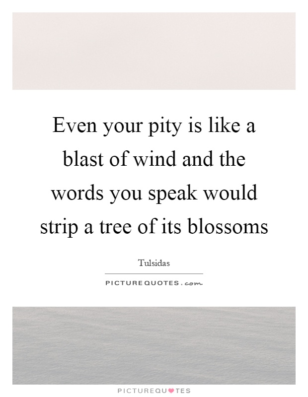 Even your pity is like a blast of wind and the words you speak would strip a tree of its blossoms Picture Quote #1