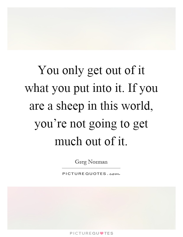 You only get out of it what you put into it. If you are a sheep in this world, you're not going to get much out of it Picture Quote #1