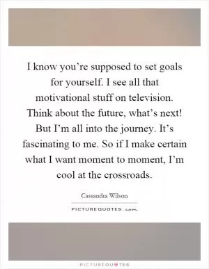 I know you’re supposed to set goals for yourself. I see all that motivational stuff on television. Think about the future, what’s next! But I’m all into the journey. It’s fascinating to me. So if I make certain what I want moment to moment, I’m cool at the crossroads Picture Quote #1