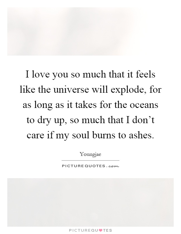 I love you so much that it feels like the universe will explode, for as long as it takes for the oceans to dry up, so much that I don't care if my soul burns to ashes Picture Quote #1
