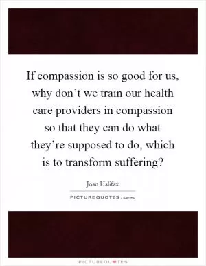 If compassion is so good for us, why don’t we train our health care providers in compassion so that they can do what they’re supposed to do, which is to transform suffering? Picture Quote #1