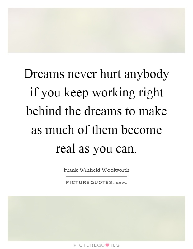 Dreams never hurt anybody if you keep working right behind the dreams to make as much of them become real as you can Picture Quote #1