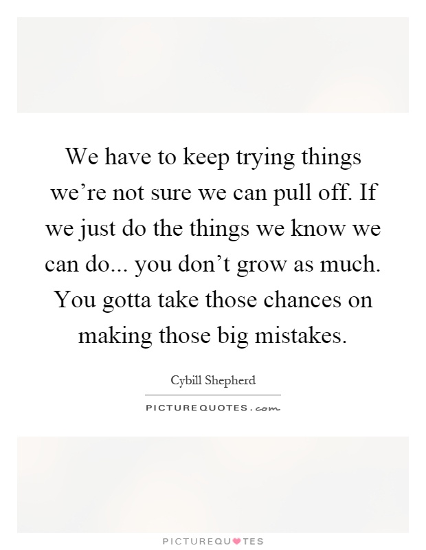 We have to keep trying things we're not sure we can pull off. If we just do the things we know we can do... you don't grow as much. You gotta take those chances on making those big mistakes Picture Quote #1