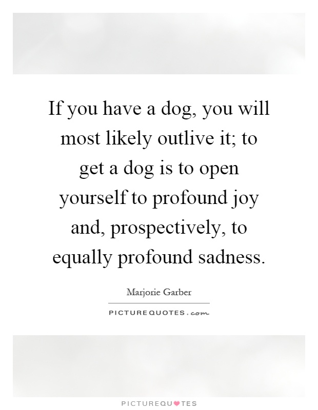 If you have a dog, you will most likely outlive it; to get a dog is to open yourself to profound joy and, prospectively, to equally profound sadness Picture Quote #1