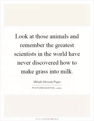 Look at those animals and remember the greatest scientists in the world have never discovered how to make grass into milk Picture Quote #1