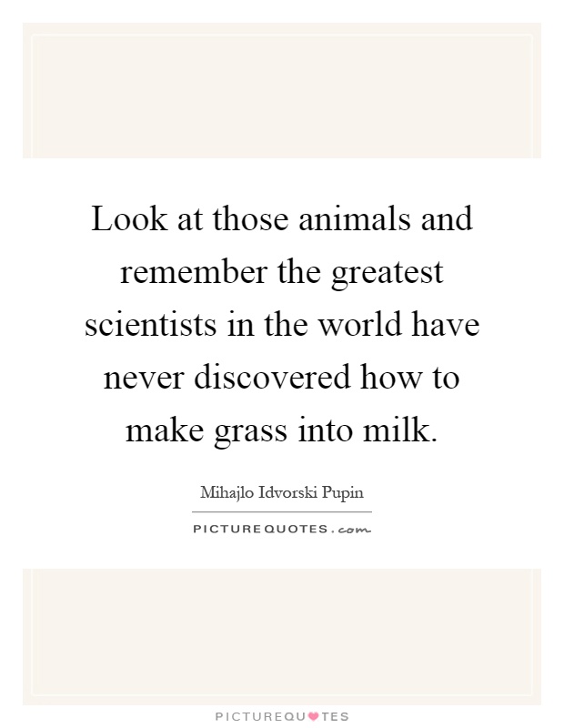 Look at those animals and remember the greatest scientists in the world have never discovered how to make grass into milk Picture Quote #1
