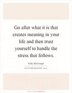 Go after what it is that creates meaning in your life and then trust yourself to handle the stress that follows Picture Quote #1