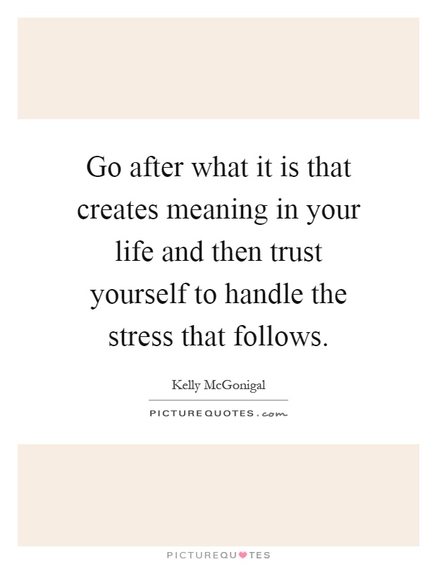 Go after what it is that creates meaning in your life and then trust yourself to handle the stress that follows Picture Quote #1
