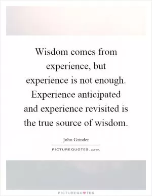 Wisdom comes from experience, but experience is not enough. Experience anticipated and experience revisited is the true source of wisdom Picture Quote #1