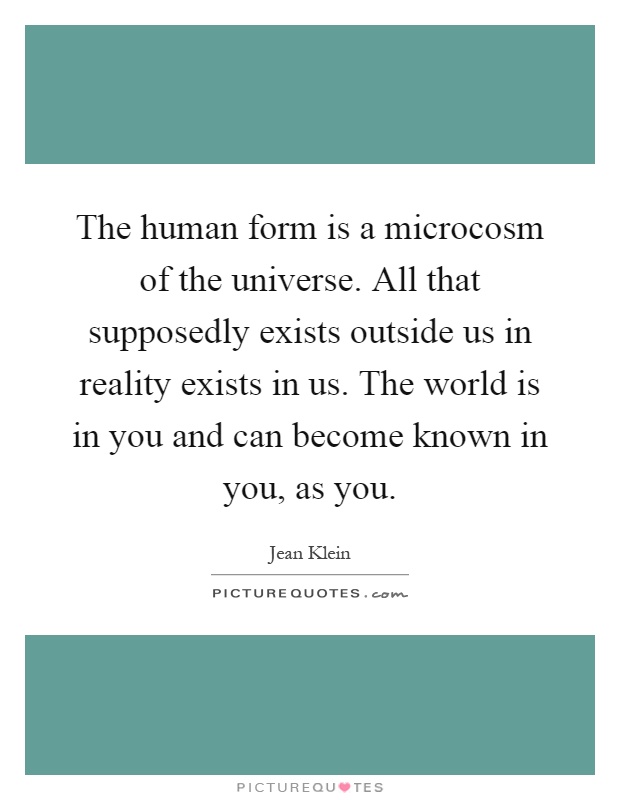 The human form is a microcosm of the universe. All that supposedly exists outside us in reality exists in us. The world is in you and can become known in you, as you Picture Quote #1