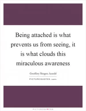 Being attached is what prevents us from seeing, it is what clouds this miraculous awareness Picture Quote #1