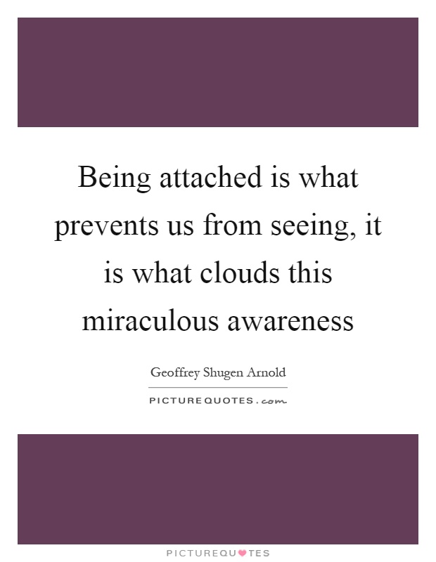Being attached is what prevents us from seeing, it is what clouds this miraculous awareness Picture Quote #1