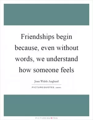 Friendships begin because, even without words, we understand how someone feels Picture Quote #1