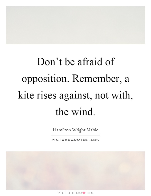 Don't be afraid of opposition. Remember, a kite rises against, not with, the wind Picture Quote #1