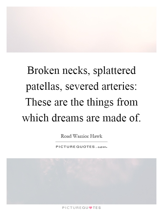 Broken necks, splattered patellas, severed arteries: These are the things from which dreams are made of Picture Quote #1