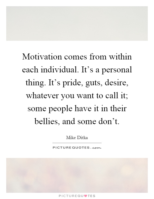 Motivation comes from within each individual. It's a personal thing. It's pride, guts, desire, whatever you want to call it; some people have it in their bellies, and some don't Picture Quote #1