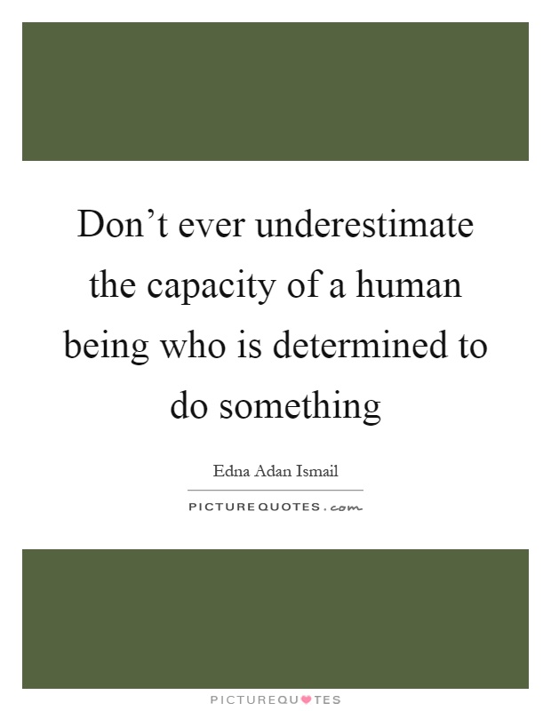 Don't ever underestimate the capacity of a human being who is determined to do something Picture Quote #1