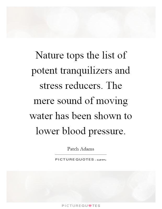 Nature tops the list of potent tranquilizers and stress reducers. The mere sound of moving water has been shown to lower blood pressure Picture Quote #1