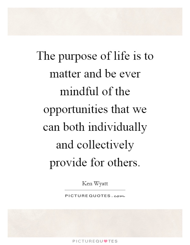 The purpose of life is to matter and be ever mindful of the opportunities that we can both individually and collectively provide for others Picture Quote #1