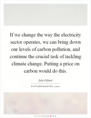 If we change the way the electricity sector operates, we can bring down our levels of carbon pollution, and continue the crucial task of tackling climate change. Putting a price on carbon would do this Picture Quote #1