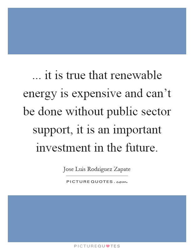 ... it is true that renewable energy is expensive and can't be done without public sector support, it is an important investment in the future Picture Quote #1