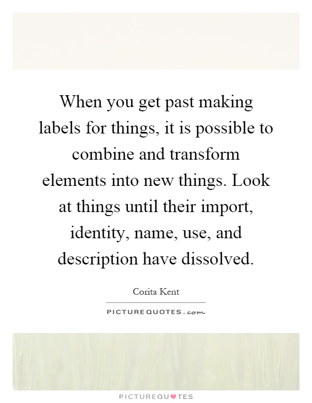 When you get past making labels for things, it is possible to combine and transform elements into new things. Look at things until their import, identity, name, use, and description have dissolved Picture Quote #1