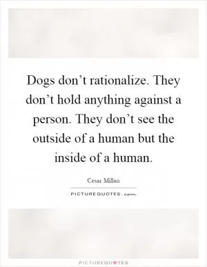 Dogs don’t rationalize. They don’t hold anything against a person. They don’t see the outside of a human but the inside of a human Picture Quote #1