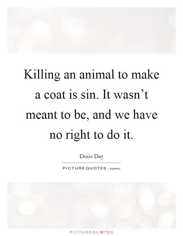 Killing an animal to make a coat is sin. It wasn't meant to be, and we have no right to do it Picture Quote #1