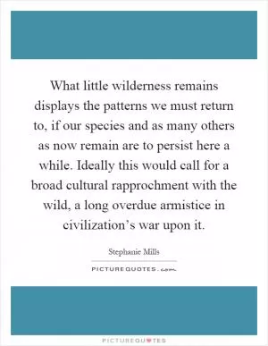 What little wilderness remains displays the patterns we must return to, if our species and as many others as now remain are to persist here a while. Ideally this would call for a broad cultural rapprochment with the wild, a long overdue armistice in civilization’s war upon it Picture Quote #1