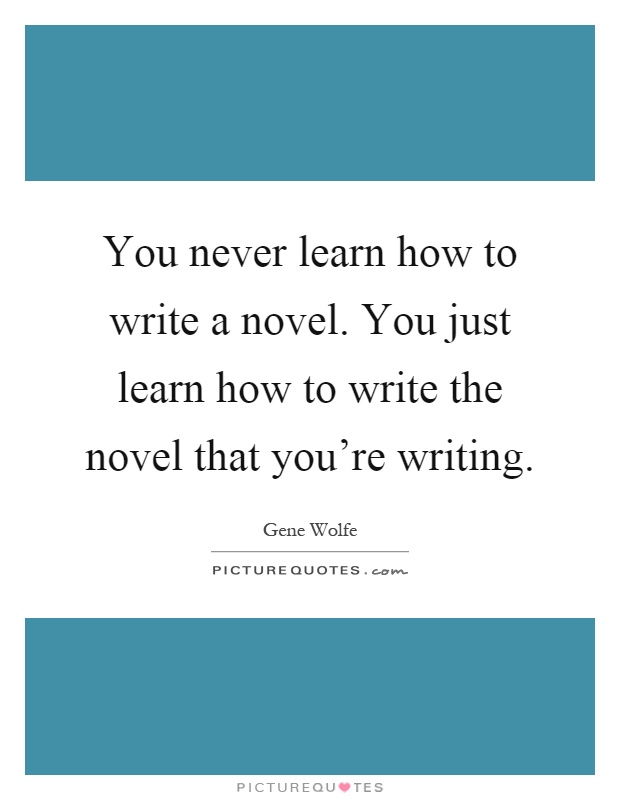 You never learn how to write a novel. You just learn how to write the novel that you're writing Picture Quote #1